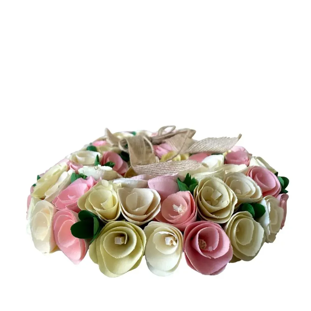 Bunny Shaped Wood Curl Floral Wreath 24in Pink & Yellow Easter Spring Decor NEW